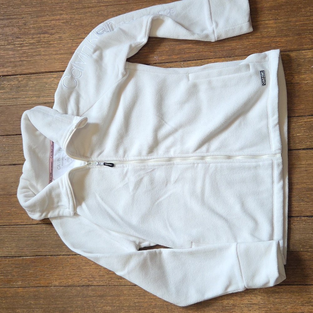 Calvin Klein Womens White Fleece Jacket
